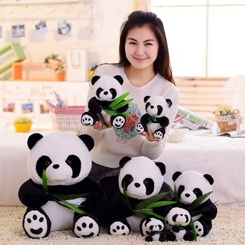9-20 cm Živo Smešno Panda z Listi Bambusa Plišastih Igrač Mehko Cartoon Živali Črno-Bele Panda Polnjene Obesek Lutka Otroci Darila