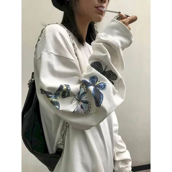 ženska tshirts Dolgo sleeved majica s kratkimi rokavi ženske 2020 jeseni novo Harajuku slog bf slog metulja print korejski študent svoboden ins vrh