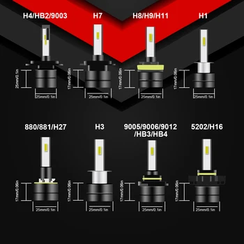 2PCS 9005/HB3 H4 HB2 9003 H8 H9 H11 H7 H27 Avto LED Smerniki Žarnice 60 W CSP Super Mini Luči za Meglo Headlamp12V 8000LM C