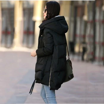 2019 Ženske Zimske Bombažno Jakno Coats Black Zadrgo Hooded Velik Žep Suknjiča Zgostitev Toplo Dolgo Outwear Parkas Wadded Plus Velikost