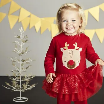 Malčka Baby Dekleta Božič Obleke Z Dolgimi Rokavi Jelena Tiskanja Til Obleko Oblačila Otroci Obleke Za Dekleta Božič Princesa Obleko
