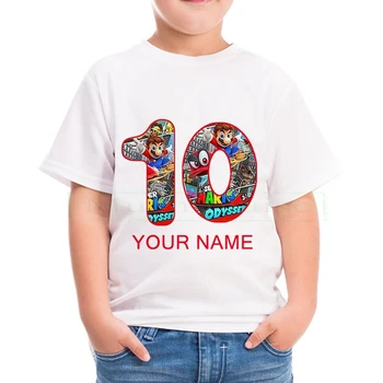 Otroci Mario Risanka Srčkan moda T shirt Happy Birthday Število Tiskanja Dekleta po Meri majica s kratkimi rokavi Dojencek Rojstni Smešno Oblačila