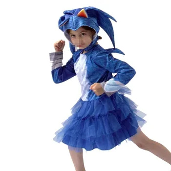 Halloween Kostum 4-13Y Otroci Anime Deluxe Sonic Hedgehog Kostum Dekle, Igra Lik Cosplay Halloween Kostumi za Otroke