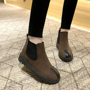 Chelsea škornji ženske priložnostne jeseni, pozimi gleženj slip-on synthic ženske škornji ravno krzno ženski čevlji