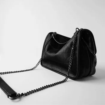 Novo Rhombus Black Rock Mehko Enotni Ramenski Poševna Span Vrečko Verige Luksuznih Torbic za Ženske do leta 2020 PU Usnje Messenger Bag