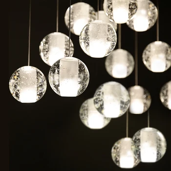Kristalno Galss Žogo Obesek Lučka Lučka LED Nastavljiva Višina Viseče Luči Hotelski Avli Stopnišče, Dnevna Soba Dekor Svetlobe Napeljave