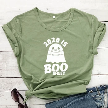 Do leta 2020 Je Boo Stanja T-shirt Smešno Ženske Halloween 2020 Karanteno Tshirt Camiseta Srčkan Duha, ki je Nosil Masko Graphic Tee Shirt Vrh