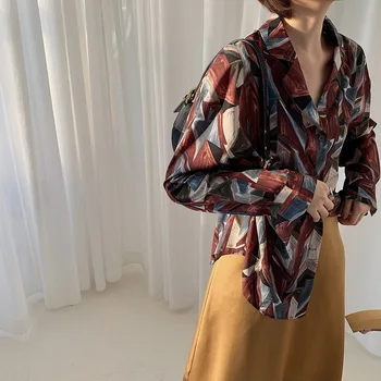 Mazefeng 2020 Novo Vintage Svoboden Tisk Majice za Ženske Enotni-zapenjanje Ženske Vrhovi in Bluze Geometrijske Ženski Blusas Mujer De Moda