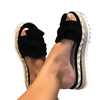 Moda za Ženske Čevlje Lok Poletne Sandale Copate Zgostitev Dnu Zaprtih prostorih, na Prostem Flip-flops Plaži Čevlji Ženski Natikači Plus Velikost