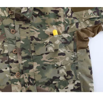 Multi-žep Kariran Dihanje Wearproof Vojaško Uniformo Prostem Plezanje, Jahanje Usposabljanje Dolg Rokav Taktično Prikrivanje Majica