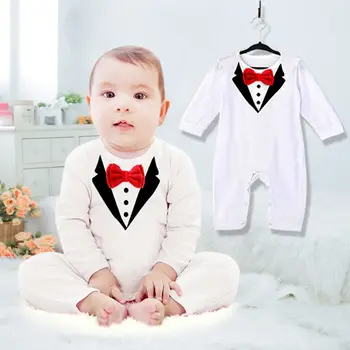 1Pcs Fant Baby Otroci Malčka Bowknot Gospod Romper Jumpsuit Oblačila Obleko 0-36