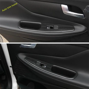 Lapetus Auto Dodatki Armrest Steklo Dvignite Gumb Plošča Pokrov Trim Fit Za Hyundai Santa Fe 2019 2020 Ogljikovih Vlaken Videz