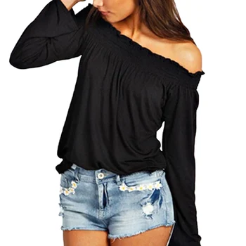 Moda XXXL Oversize Majice Ženske Bluzo Plus Velikost Seksi Elastična Off Ramenski Long Sleeve Solid Priložnostne Jeseni Srajce zgornji deli oblacil ženske