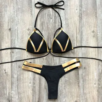 2019 Nov Modni Stil Vroče Ženske Bikini Komplet Mozaik Povoj Bombažne Mešanice Push-Up Oblazinjeni Kopalke Visoko Pasu za Kopanje
