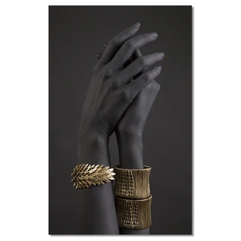 Črno in Zlato Roko Zlato Zapestnico Oljna slika na Platnu Afriške Umetnosti Cuadros Plakatov in Fotografij Stenskih slikah, za dnevno Sobo