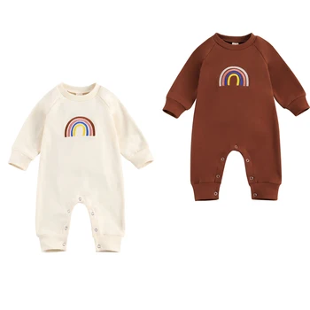 Newborn Baby Fantje Dekleta Stilsko Mavrica Tiskanja Dolg Rokav Romper Obleke Za Jesen Jesen Baby Toddler 0-24M