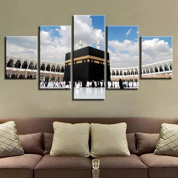 Sodobno Tiskanje Okvir Platno Slike 5 Kosov Masjid Al-Haram Krajine, Plakati, Slike Modularni Soba Dekor Doma Wall Art