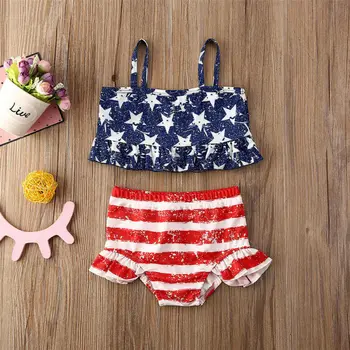 1-6 Let Dekleta Kopalke Poletje Malčka Otroci Baby Dekle Bikini Ruffle Kopalke Ameriško Zastavo Star Kopalke Dekleta Plažo