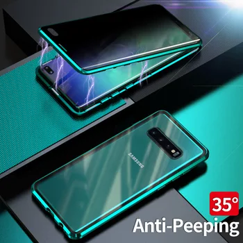 Zasebnost Steklo Ohišje za Samsung Galaxy S10 S8 S9 Plus Kovinskih Magnetnih Kaljeno Steklo Anti-peeping Pokrovček Za Samsung S10 Plus S10+