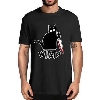 Mačka, Kaj Majica Morilski Mačka Z Nožem Smešno Halloween Darilo T Shirt Unisex Visoko kakovostnega bombaža t-srajce za moške in ženske