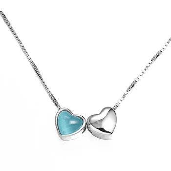 Olevo (olevo) nov izdelek trend 925 sterling silver blue opal dvojno srce ogrlico, obesek, žensko ročno izdelane dame, dekleta studen