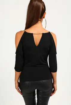 NOVI modeli Ženske Svoboden 3\4 Rokav Bombaž Priložnostne T-Shirt Vrhovi Moda Solid Black Ženske Poletje T-Shirt