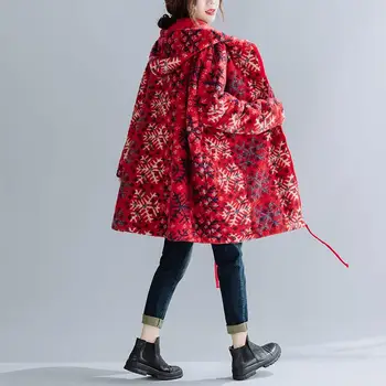 Plus Velikost Hooded Specializiranimi za umetno Krzno Plašč za Ženske do leta 2020 Pozimi Ženska Jakna Coats Prevelik 4XL 5XL Božič Parkas Vrhnja oblačila Rdeče Plašč