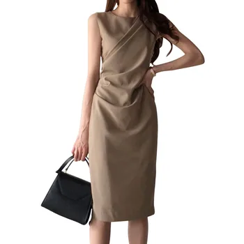 2020 Poletje Nov Modni OL Elegantno Obleko brez Rokavov Tank Visoko Pasu Slim korejski Obleke Urad Ženske Vzročno Vestidos