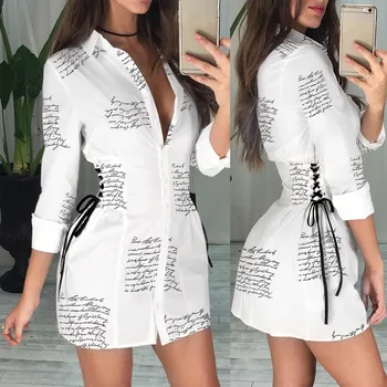 2021 Ženske Seksi Obleka z Dolgimi Rokavi Pismo Tiskanja Opremljena Pasu A-oblikovan Frenulum Mini Obleko Modne Bodycon Elegantne Obleke