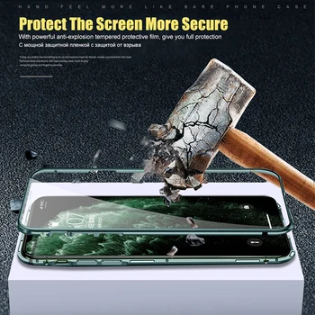 Dvojna Steklena Magnetni Zasebnosti Screen Protector Case Za iPhone 11 Max Pro XS MAX XR X 8 7 6s 6 Plus 360 Kovinski Odbijača Kritje Funda
