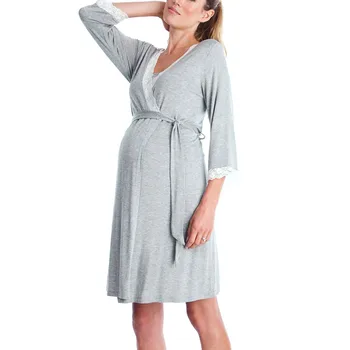 LONSANT Porodniškega obleka Ženske Trdna Sivo Čipke Mati obleko Pregnants Priložnostne zdravstvene Nege Otroka Za Porodniški Noč-Robe Oblačenja