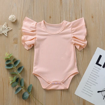 Novorojenega Dojenčka Baby Dekle Ruffle Jumpsuit Obleka, Obleke Poletje Obleko Bombaža, Kratek Rokav Baby Girl Obleke 0-18 M