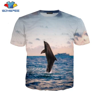 Delfini T Shirt SONSPEE Casual Moški Ženske Živali Majica 3D Tiskanja Kratek Rokav Hip Hop Ulične Vrhovi O Vratu Puloverju C103-1