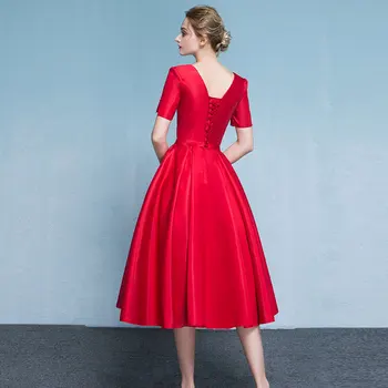 Ladybeauty Nov prihod 2020 Elegantno Rdečo Večerno Obleko Proti-Vrat Vezna Formalno Stranko plus velikost Kratek rokav obleke