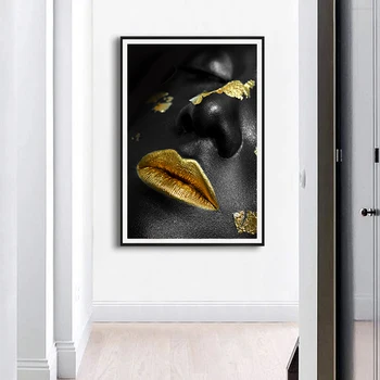 Lepo Zlato Črna Lady Zlati Platno Slikarstvo Moda Poster Tiskanje Za dnevno Sobo HD Wall Art Ins Doma Cuadros Decoracion