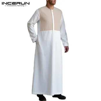 2021 Muslimanskih Moških Jubba Thobe Mozaik Gumb Dolg Rokav Obleke Islamske arabski tam kaftan Bližnjem Vzhodu Dubaj Abaya Moških Oblačil INCERUN