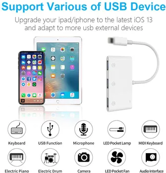 Novo OTG 3 USB Adapter za trdi disk fotoaparat U flash drive miško pretvornik za strele USB kabel za iPhone/ipad 8 X 12 iOS 13 14